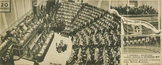 L'Aula provvisoria durante la seduta in cui furono votati i pieni poteri al governo Salandra per l'entrata in guerra dell'Italia, 20 maggio 1915