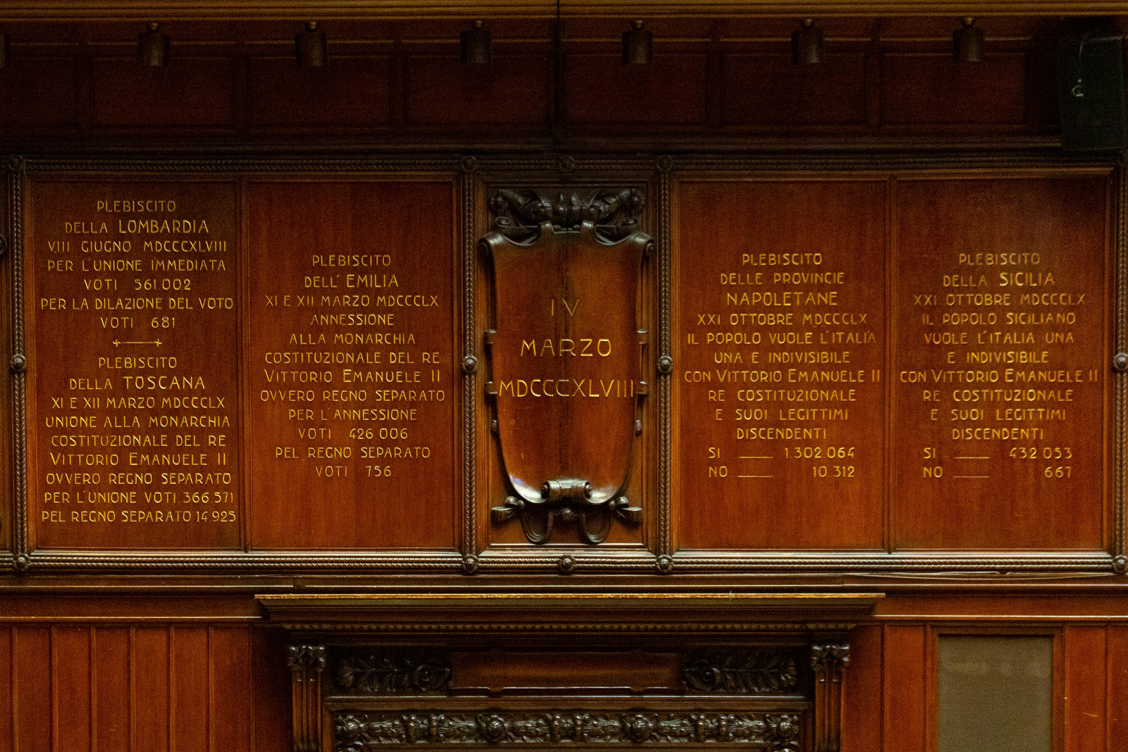 Pannelli dell'Aula commemorativi dei plebisciti 