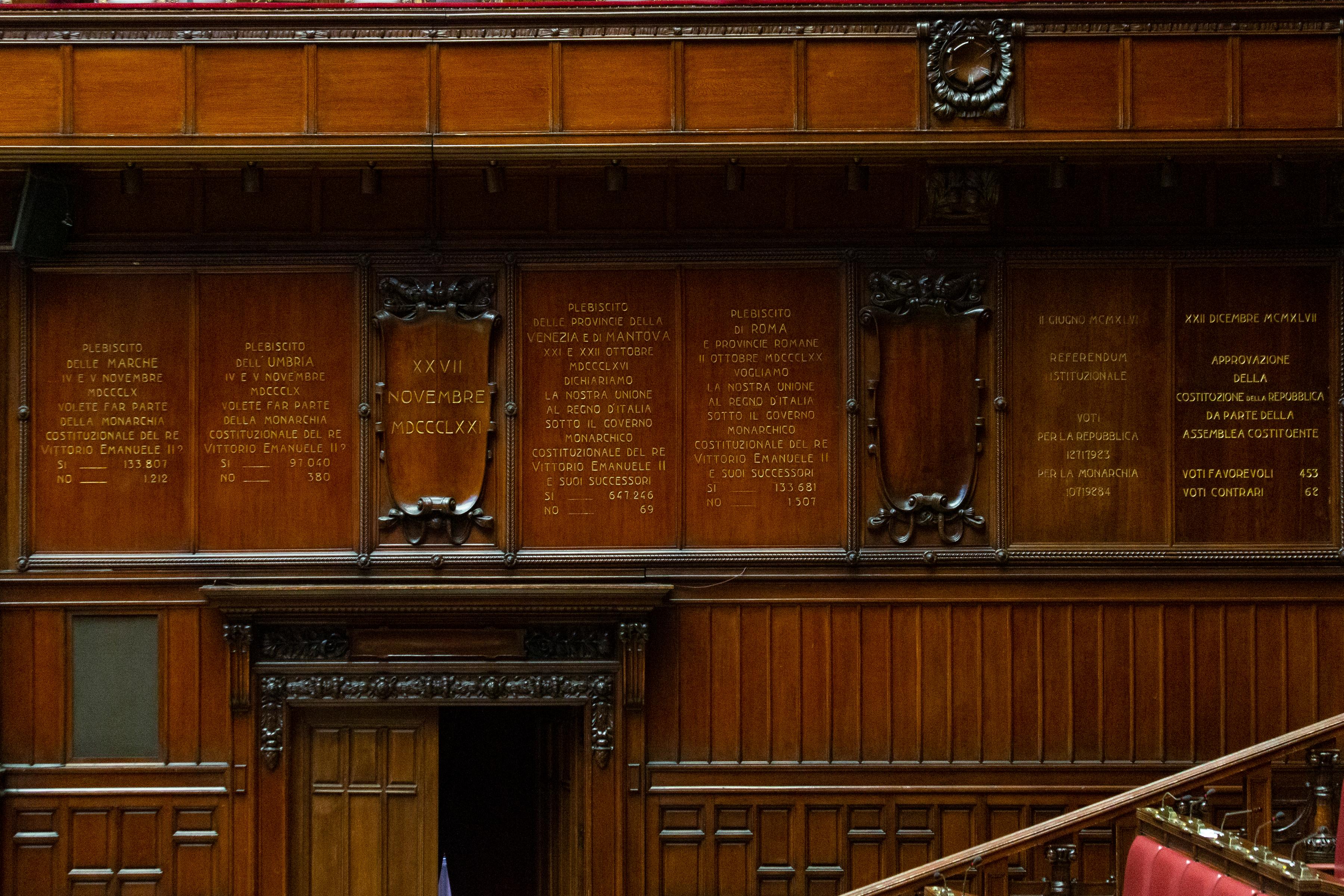 Pannelli dell'Aula commemorativi dei plebisciti