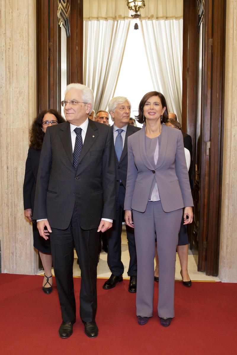 La Presidente della Camera Laura Boldrini e il Presidente della Repubblica Sergio Mattarella inaugurano la Sala della Lupa e la mostra 1946 L'anno della svolta. Le donne al voto, 31 maggio 2016
