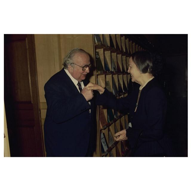 La Presidente della Camera, Nilde Iotti, con il Presidente del Senato, Giovanni Spadolini, all'inaugurazione della nuova sede della Biblioteca (1988)