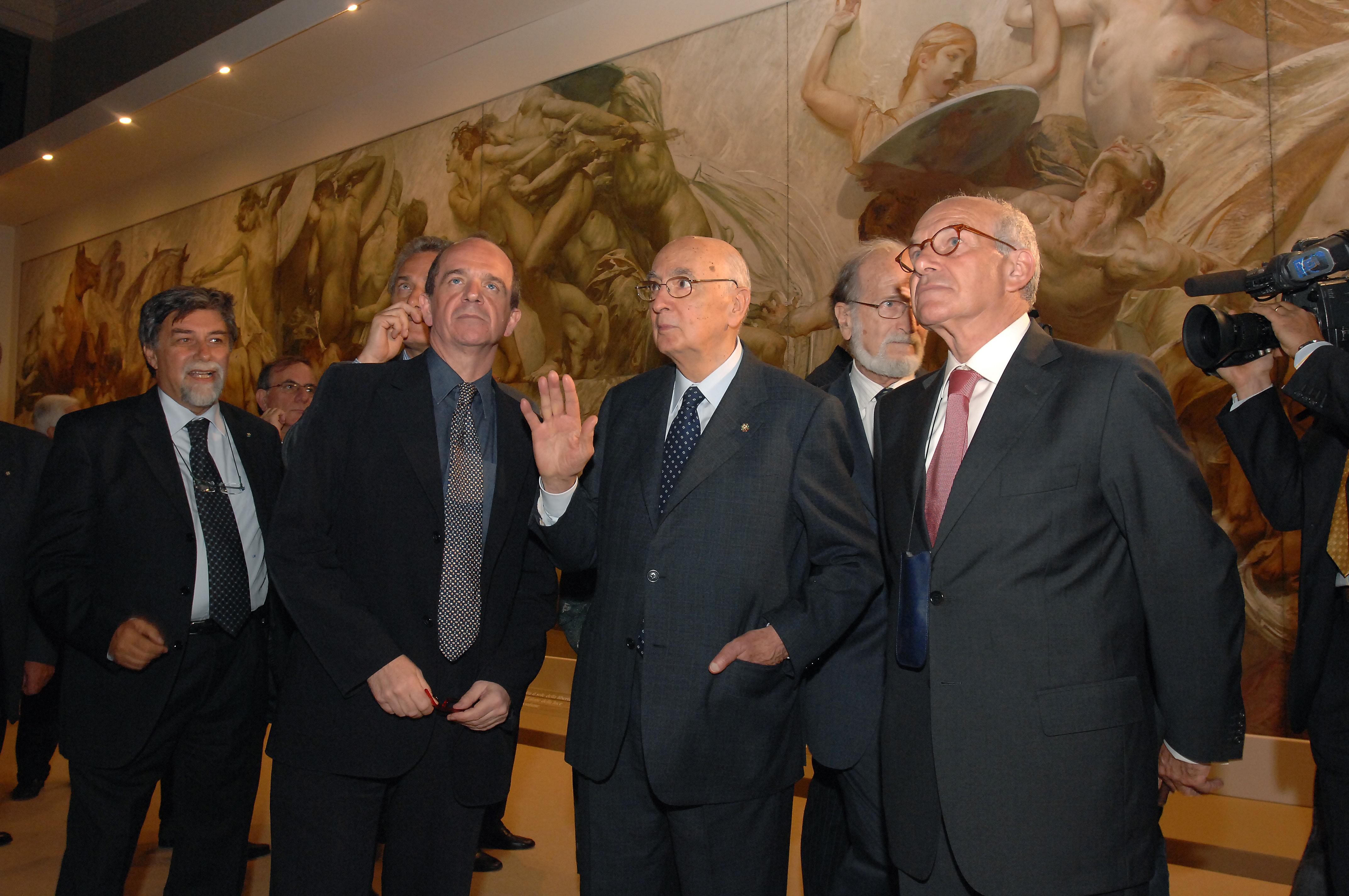 Inaugurazione della mostra sul fregio di Giulio Aristide Sartorio, 15 maggio 2007 - Il Presidente della Camera Bertinotti con il Presidente della Repubblica Napolitano