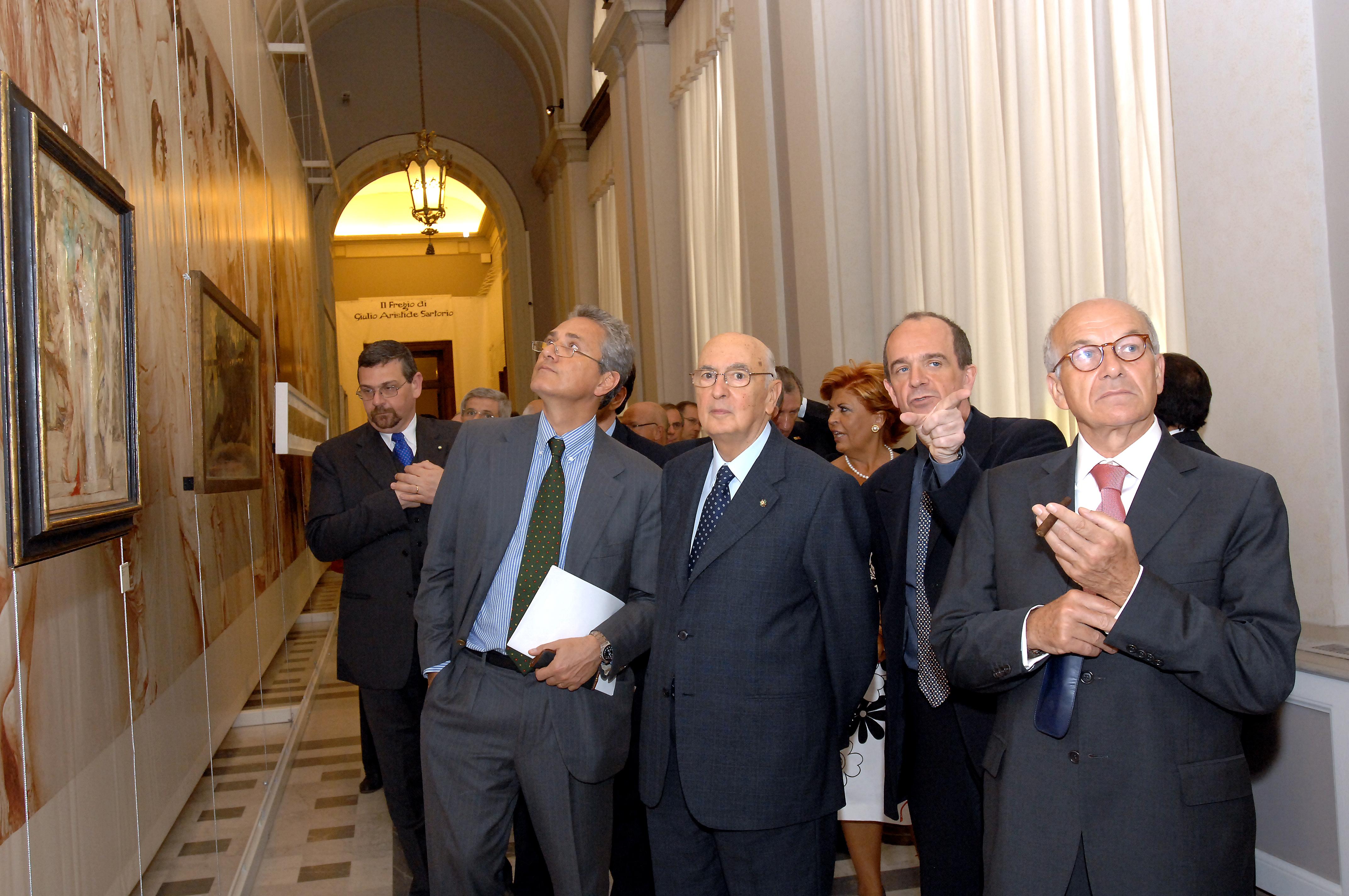 Inaugurazione della mostra sul fregio di Giulio Aristide Sartorio, 15 maggio 2007 - Il Presidente della Camera Bertinotti con il Presidente della Repubblica Napolitano