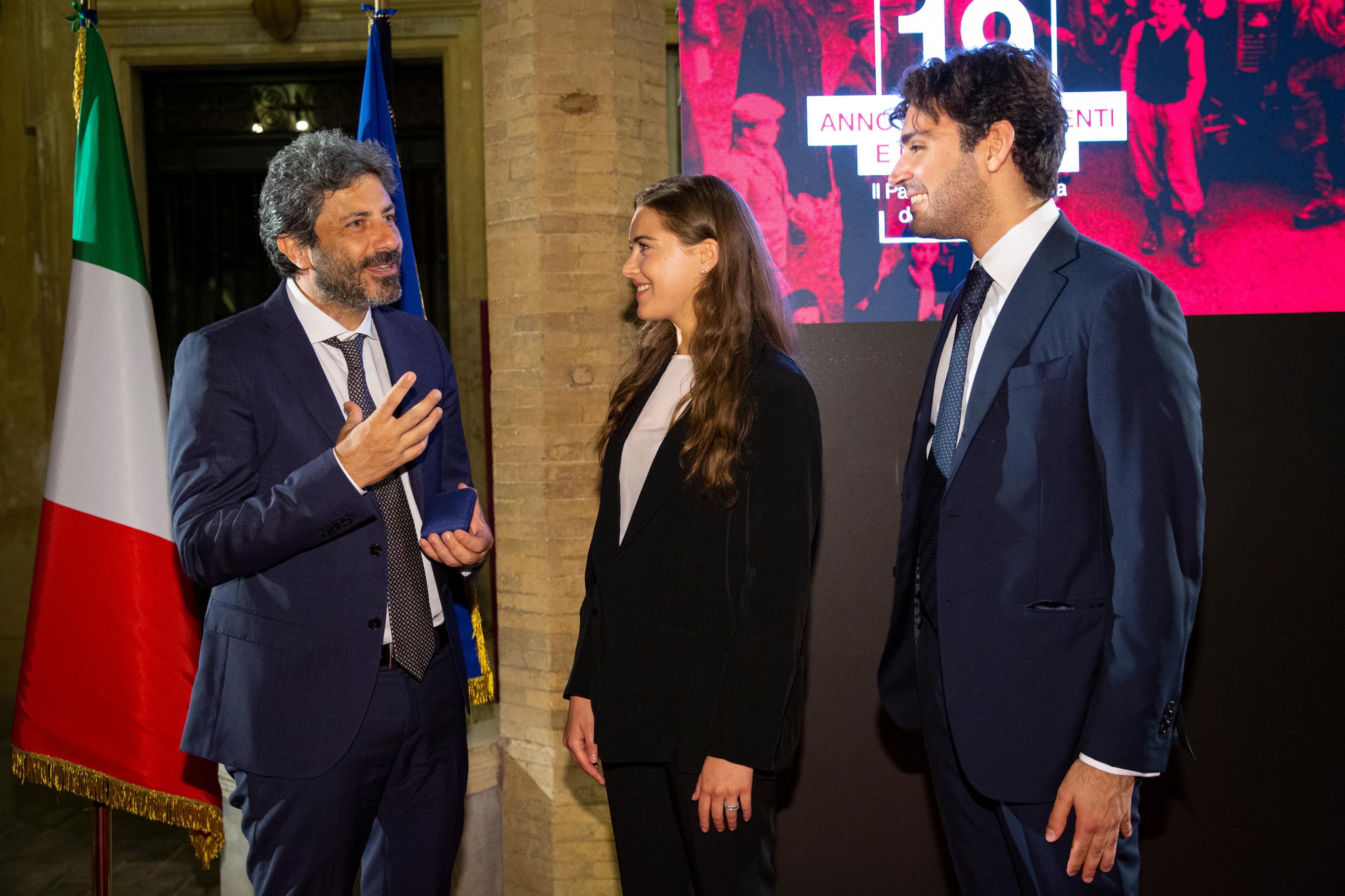 Il Presidente della Camera Roberto Fico con Sofia Panizzi e Michele Enrico Montesano