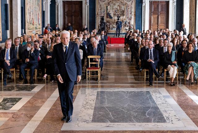 Il Presidente della Camera dei deputati, Lorenzo Fontana, alla cerimonia celebrativa de 'i Giorni della Ricerca', che si è svolta al Palazzo del Quirinale alla presenza del Presidente della Repubblica, Sergio Mattarella