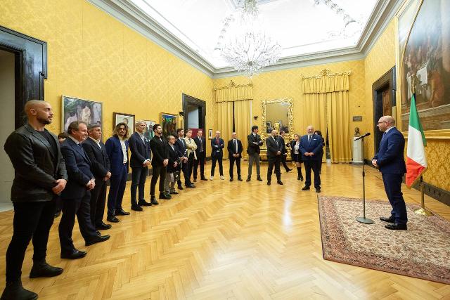 Un momento dell'incontro del Presidente Lorenzo Fontana con alcuni atleti della Nazionale Italiana Campioni Olimpici