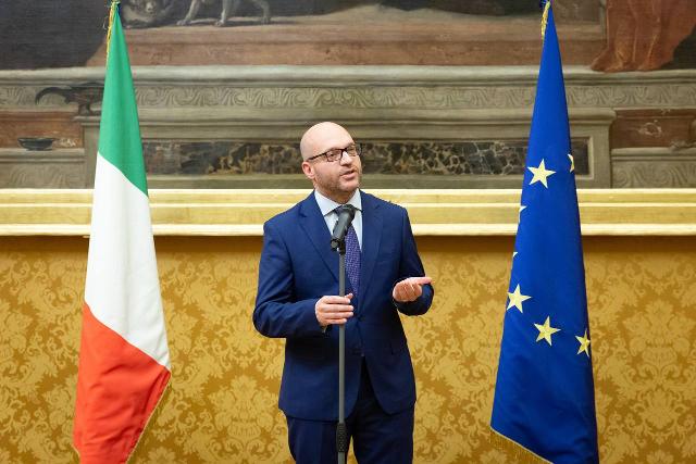 Il Presidente Lorenzo Fontana durante il suo intervento in occasione dell'incontro con alcuni atleti della Nazionale Italiana Campioni Olimpici