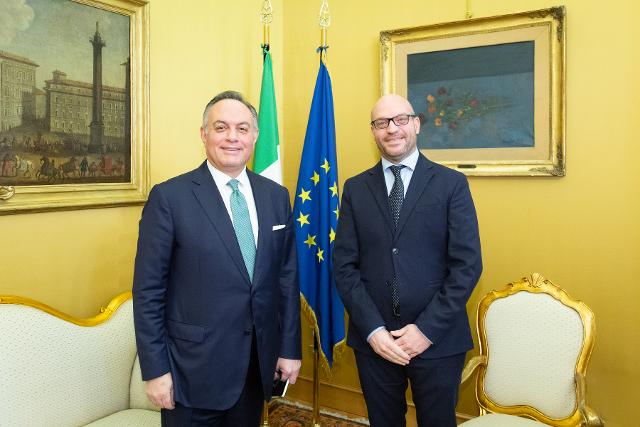 Il Presidente della Camera dei deputati, Lorenzo Fontana, con S.E. Kais Abu Dayyeh, Ambasciatore del Regno Hashemita di Giordania in Italia