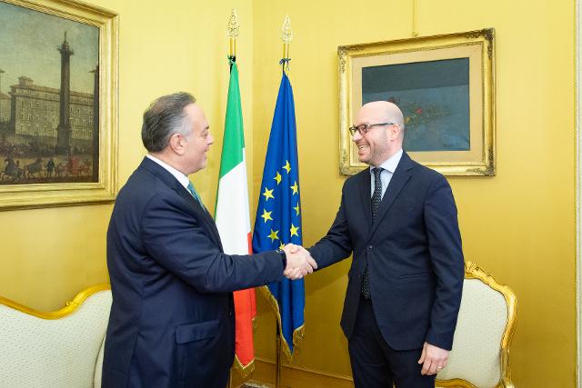 Il Presidente della Camera dei deputati, Lorenzo Fontana, con S.E. Kais Abu Dayyeh, Ambasciatore del Regno Hashemita di Giordania in Italia
