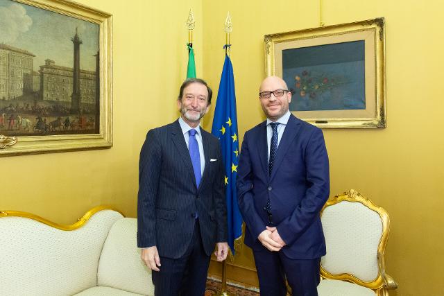 Il Presidente della Camera dei deputati, Lorenzo Fontana, con S.E. Viktor Elbling, Ambasciatore della Repubblica Federale di Germania