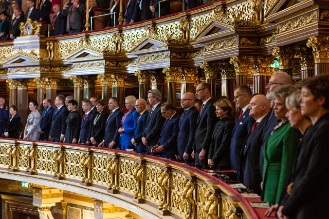 Il Presidente della Camera dei deputati, Lorenzo Fontana, in un momento dell'inaugurazione della sede restaurata del Parlamento austriaco