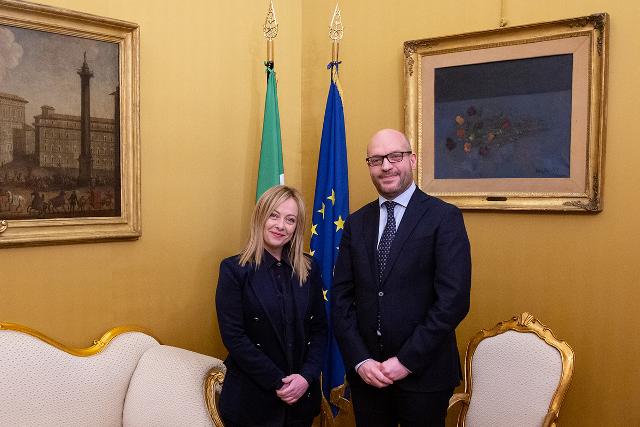 Il Presidente della Camera dei deputati, Lorenzo Fontana, con il Presidente del Consiglio dei Ministri, Giorgia Meloni