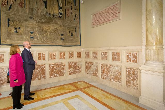 Il Presidente della Camera dei deputati, Lorenzo Fontana, con la Presidente dell’Unione delle Comunità Ebraiche Italiane (UCEI), Noemi Di Segni