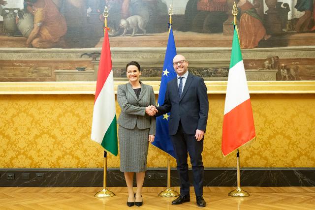 Il Presidente della Camera dei deputati, Lorenzo Fontana, con il Presidente della Repubblica d'Ungheria, Katalin Novák