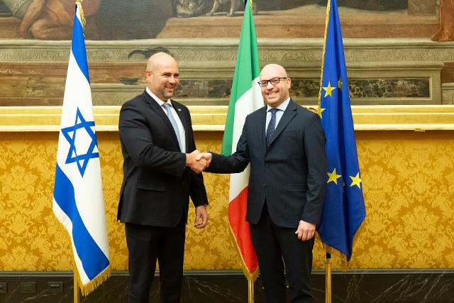 Il Presidente Lorenzo Fontana con il Presidente della Knesset, Amir Ohana