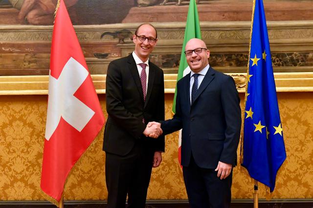 Il Presidente Lorenzo Fontana con il Presidente del Consiglio nazionale della Confederazione Svizzera, Martin Candinas