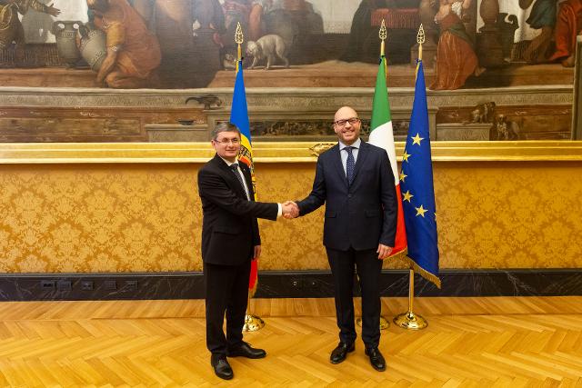 Il Presidente Lorenzo Fontana con il Presidente del Parlamento della Repubblica di Moldova, Igor Grosu