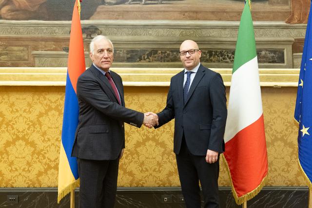Il Presidente Fontana con il Presidente della Repubblica d'Armenia, Vahagn Khachaturyan