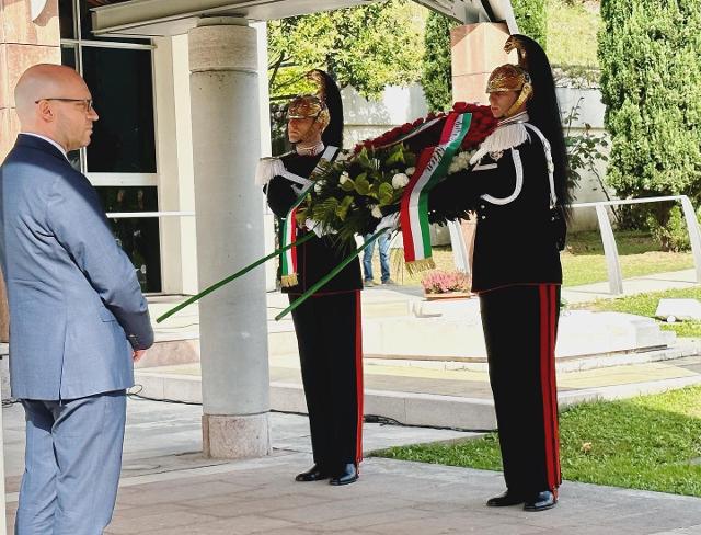 Il Presidente Lorenzo Fontana in un momento della cerimonia di commemorazione del 60° anniversario della tragedia del Vajont
