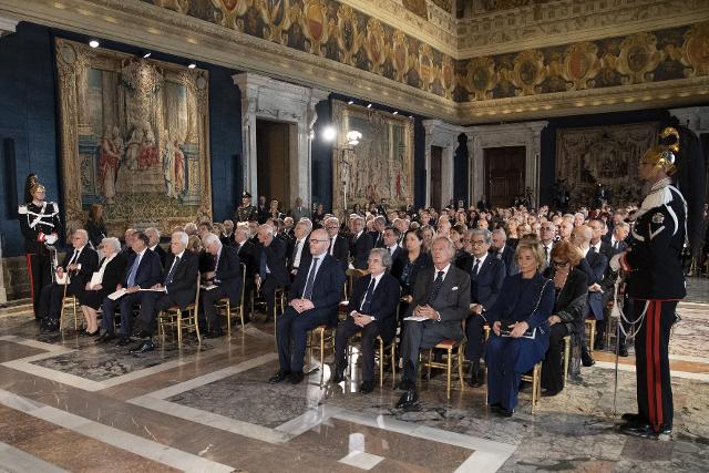 Il Presidente Fontana durante la cerimonia di consegna delle insegne di Cavaliere dell’Ordine ‘Al Merito del Lavoro’ ai Cavalieri del Lavoro nominati il 2 giugno 2023