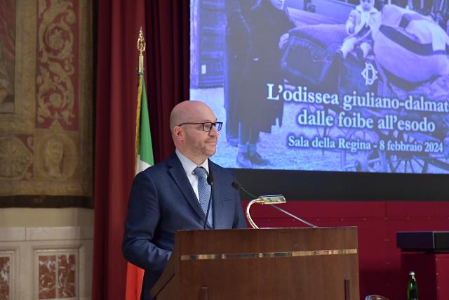 Il Presidente Fontana durante il suo intervento in occasione della proiezione dello speciale di Rai Cultura “L’odissea giuliano-dalmata: dalle foibe all’esodo”, per il Giorno del Ricordo