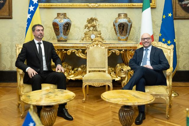 Il Presidente Lorenzo Fontana con il Presidente della Camera dei Rappresentanti della Bosnia-Erzegovina, Marinko Čavara