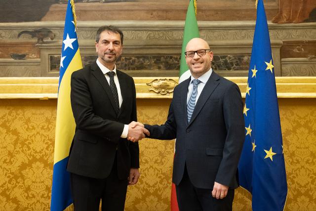 Il Presidente Lorenzo Fontana con il Presidente della Camera dei Rappresentanti della Bosnia-Erzegovina, Marinko Čavara