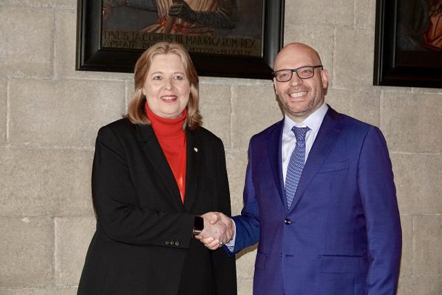 Il Presidente Fontana con la Presidente del Bundestag della Repubbica federale tedesca, Bärbel Bas.Con l'esponente tedesca il Presidente Fontana ha tenuto uno dei suoi incontri bilaterali, martedì 23 aprile. 