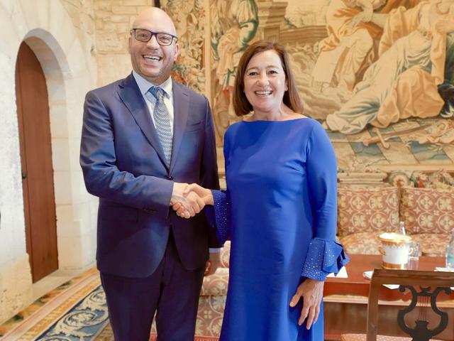 Il Presidente della Camera, Lorenzo Fontana, con Francina Armengol, Presidente del Congresso dei Deputati di Spagna. 