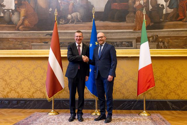Il Presidente Lorenzo Fontana con il Presidente della Repubblica di Lettonia, Edgars Rinkēvičs