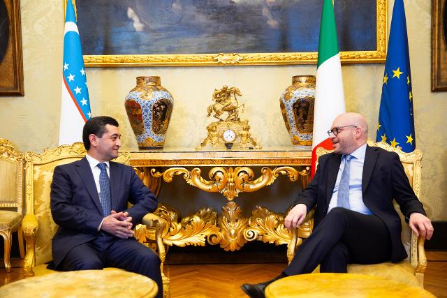 Il Presidente Lorenzo Fontana con il Ministro degli Affari esteri della Repubblica dell’Uzbekistan, Bakhtiyor Saidov