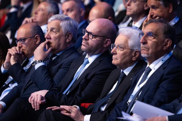 Il Presidente Lorenzo Fontana con il Presidente della Repubblica, Sergio Mattarella, il Presidente del Senato, Ignazio La Russa, con il Ministro degli Esteri, Antonio Tajani e con il Ministro dell'Istruzione e del Merito, Giuseppe Valditara