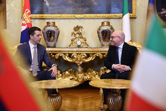 Il Presidente Lorenzo Fontana con il Ministro degli Affari esteri della Repubblica di Serbia, Marko Đurić