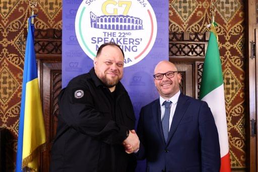 Il Presidente Fontana con Ruslan Stefanchuck, Presidente della Verkhovna Rada di Ucraina, durante l'incontro bilaterale in occasione della XXII Riunione dei Presidenti delle Camere basse dei Paesi membri del G7