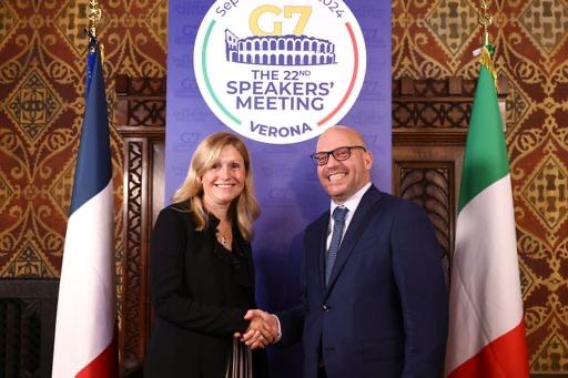Il Presidente Fontana con Yaël Braun-Pivet, Presidente dell’Assemblea nazionale francese, durante l'incontro bilaterale in occasione della XXII Riunione dei Presidenti delle Camere basse dei Paesi membri del G7