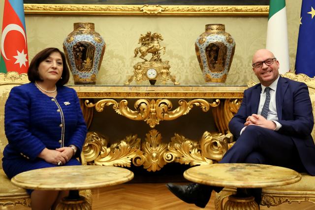 Il Presidente della Camera dei deputati, Lorenzo Fontana, ha ricevuto a Palazzo Montecitorio il Presidente dell'Assemblea Nazionale dell'Azerbaigian, Sahiba Gafarova