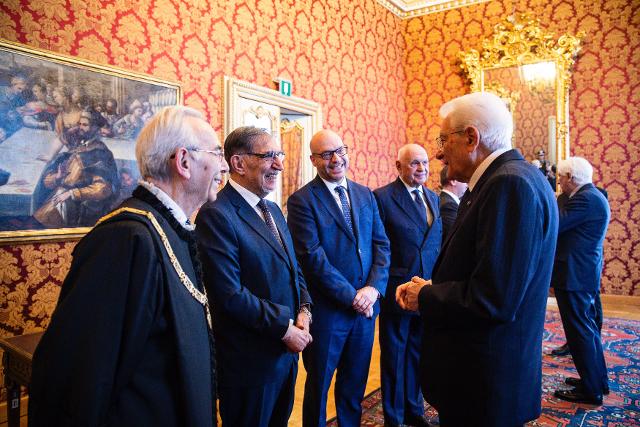 Il Presidente Lorenzo Fontana con il Presidente della Repubblica, Sergio Mattarella, con il Presidente del Senato, Ignazio La Russa, con il Presidente della Corte Costituzionale, Giovanni Amoroso e con il Ministro della Giustizia, Carlo Nordio