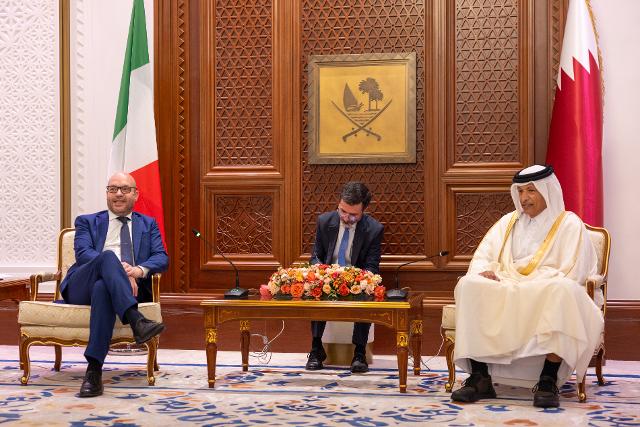 Il Presidente Lorenzo Fontana con  lo Speaker dello Shura Council del Qatar, Hassan bin Abdulla Al-Ganim