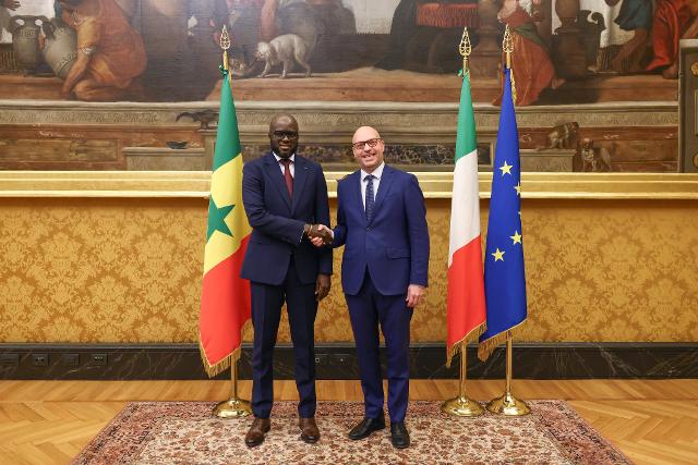 Il Presidente Lorenzo Fontana con il Presidente dell’Assemblea Nazionale della Repubblica del Senegal, Malick Ndiaye