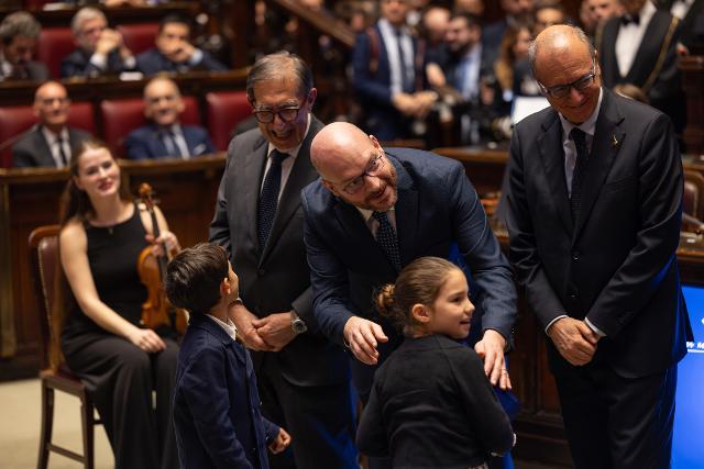 Il Presidente Fontana con il Presidente del Senato della Repubblica, Ignazio La Russa, e il Ministro dell’Istruzione e del merito, Giuseppe Valditara, durante la celebrazione del "Giorno del Ricordo".