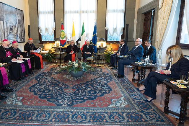 Il Presidente della Camera Lorenzo Fontana in un momento dei colloqui bilaterali con la Santa Sede in occasione della ricorrenza della firma dei Patti Lateranensi e dell'Accordo di Revisione del Concordato