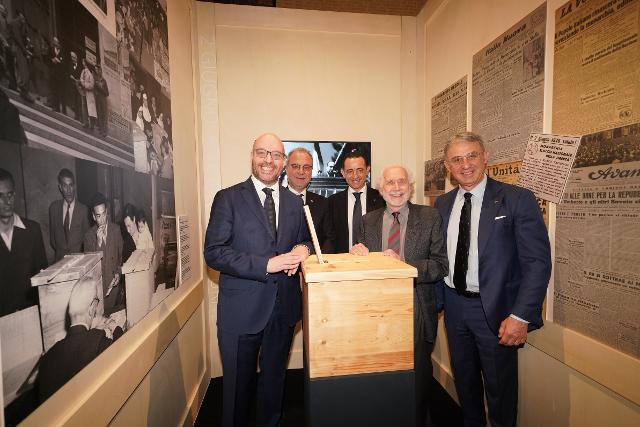 Un momento dell’inaugurazione della mostra “1946: nasce la Repubblica. L’Assemblea Costituente a Montecitorio” nella Sala della Lupa di Palazzo Montecitorio.