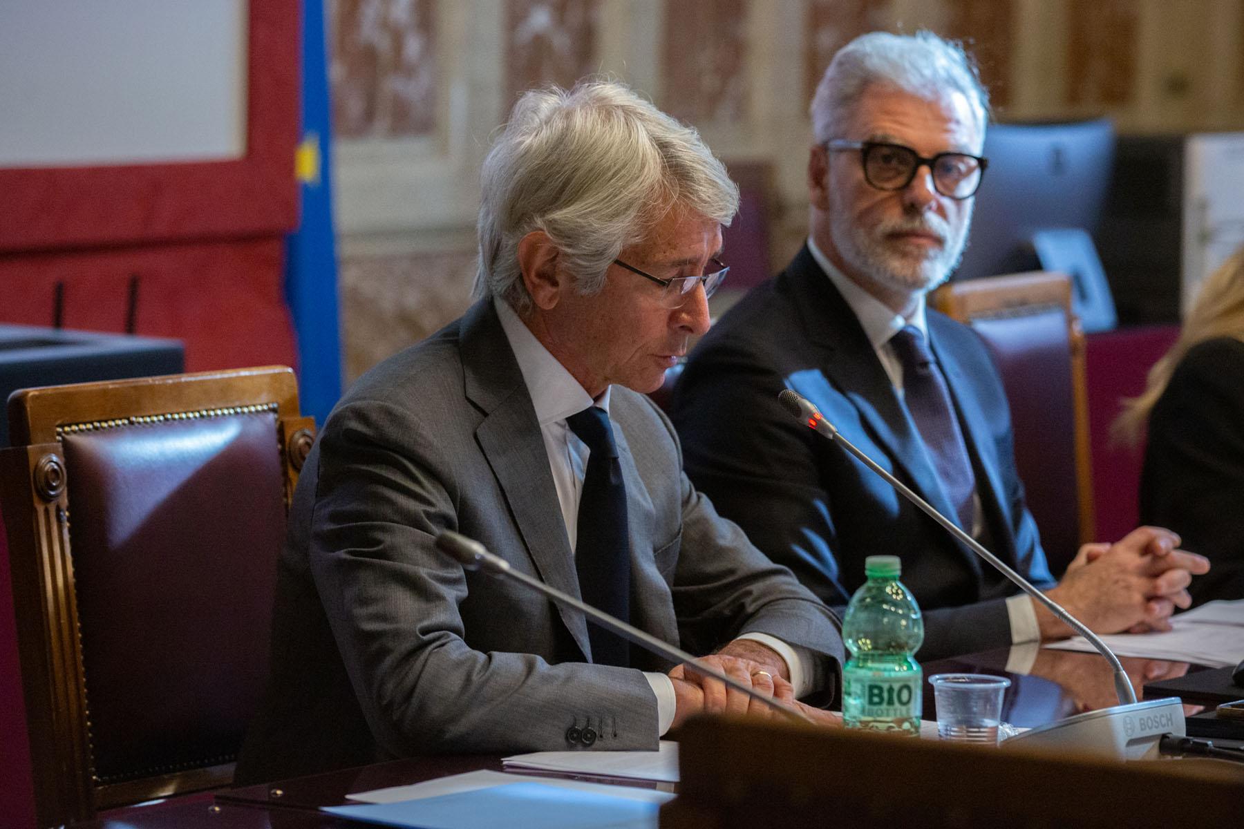 Il Ministro per lo Sport e i Giovani, Andrea Abodi e il Presidente della Commissione Cultura Federico Mollicone