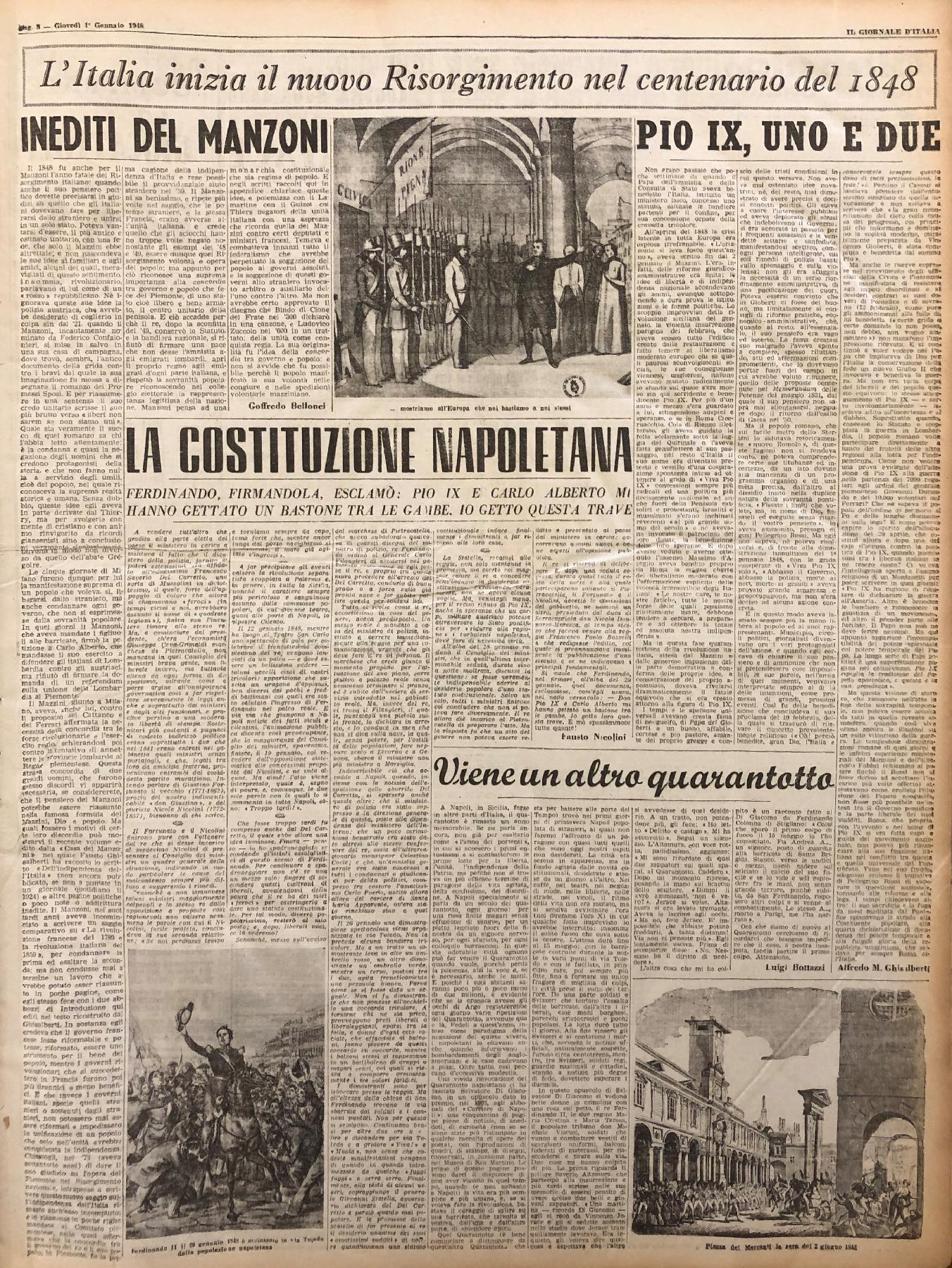 1° gennaio 1948 - Pagina del quotidiano "Il Giornale d'Italia".